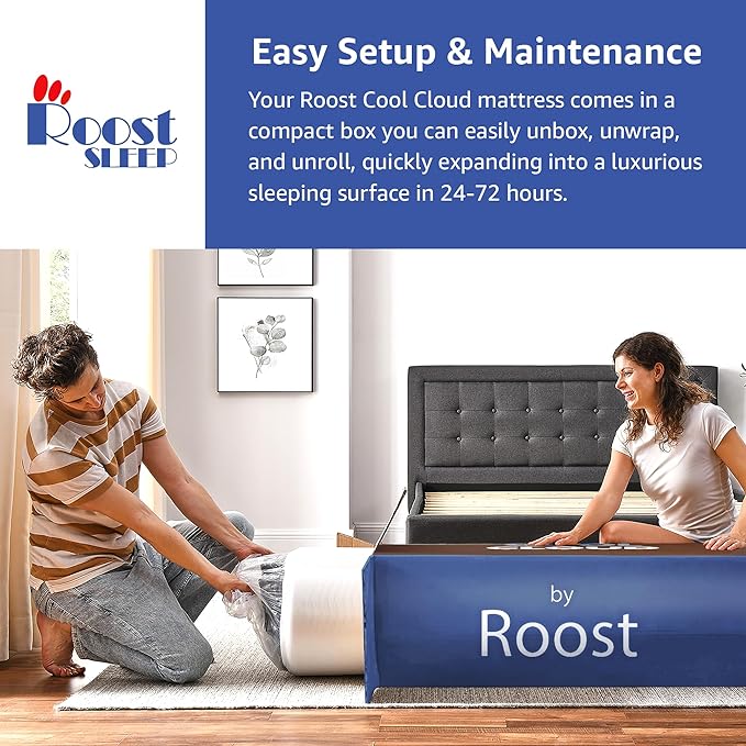 ROOST SLEEP Cool Cloud 14-Inch Twin XL Mattress, Gel Memory Foam for Back Pain Relief & Cool Sleep, Medium Plush, CertiPUR-US Certified, Made in USA, Bed in a Box