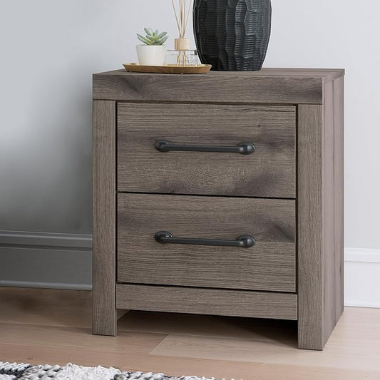 Signature Design by Ashley Urbanoore Retro 2-Drawer Nightstand with USB Ports, Light Gray