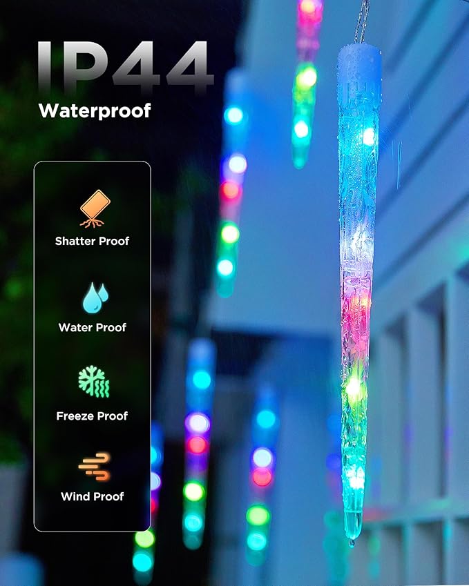 Brightown Smart Icicle Lights for Outside, 62.4ft with 40 Tubes 200 LED Color Changing Icicle Christmas Lights Decoration, APP Controlled Customize Display DIY Dynamic Waterproof Connectable