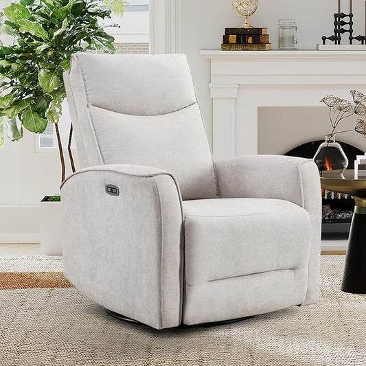 ANJ Power Swivel Recliner Chair,Electric Glider Rocker Recliner with USB Port, Nursery Recliner Sofa Soft Fabric Rocking Chairs for Living Room, Bedroom,Light Grey