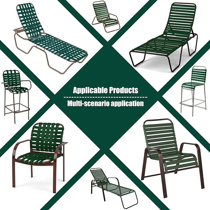 Vinyl Straps for Patio Chair Repair Kit 2'' Wide 50 Ft Long Replacement Straps + 50 Free Rivets for Outdoor Lawn Furniture Chaise Lounge Repair (Dark Green)