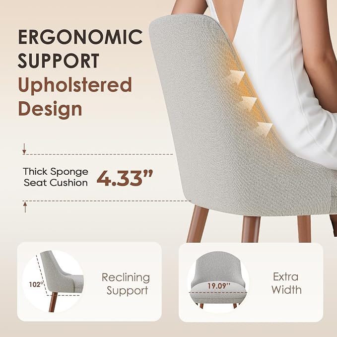 Dining Chairs Set of 6, Upholstered Dining Room Chair with Wood Legs, High-Back Padded Kitchen Chairs for Dining Room/Restaurant/Cafe, Light Grey