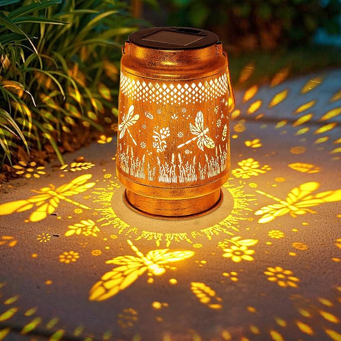 Solar Lanterns Outdoor Waterproof Dragonfly Garden Decor, Gifts for Women Mom Grandma Birthday, Hanging Solar Lights Metal LED Decoration with Shepherd Hook Outside for Yard Patio Lawn Porch