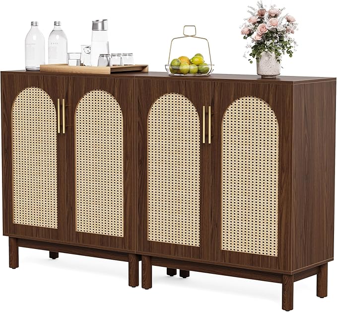 LITTLE TREE Modern Buffet Cabinet with Storage, Set of 2, 59 Inch Kitchen Sideboard Cabinet with 4 Doors, Coffee Bar Cabinet for Dining Room, Living Room