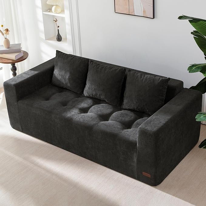 MAXYOYO Modular Sofa Couch, 75" Oversized Loveseat Boneless Cloud Couch with Deep Seat, Chenille Upholstered Living Room Sleeper Sofa Chair for Living Room, No Assembly Required, Black