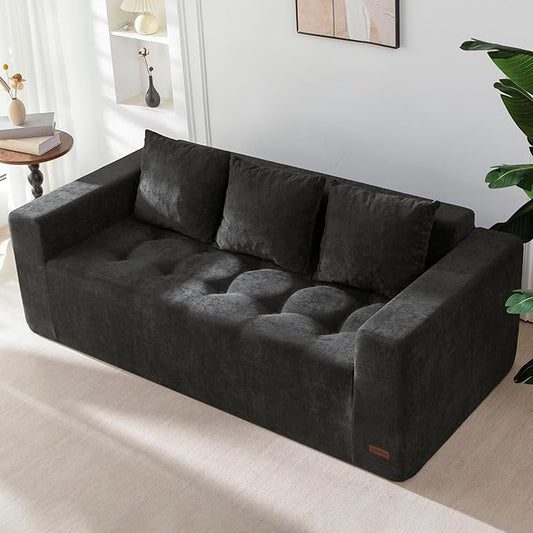 MAXYOYO Modular Sofa Couch, 75" Oversized Loveseat Boneless Cloud Couch with Deep Seat, Chenille Upholstered Living Room Sleeper Sofa Chair for Living Room, No Assembly Required, Black