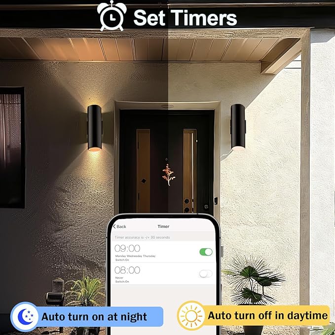 Smart Outdoor Wall Lights, Remote Control RGB Color Changing RGBCCT Exterior Lighting - 4 Light Bulbs A19 Included, Smart Wall Lights for House, Porch and Garage [ETL Listed] (2 Pack)