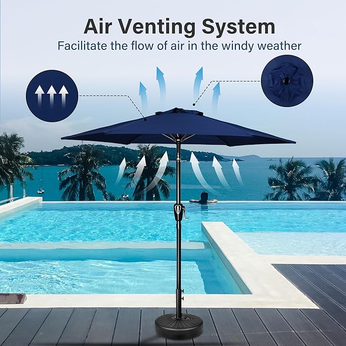 Simple Deluxe 2 Pack 7.5' Patio Umbrella Outdoor Table Market Yard Umbrella with 6 Sturdy Ribs for Backyard, Pool, Garden, Deck, Dark Blue
