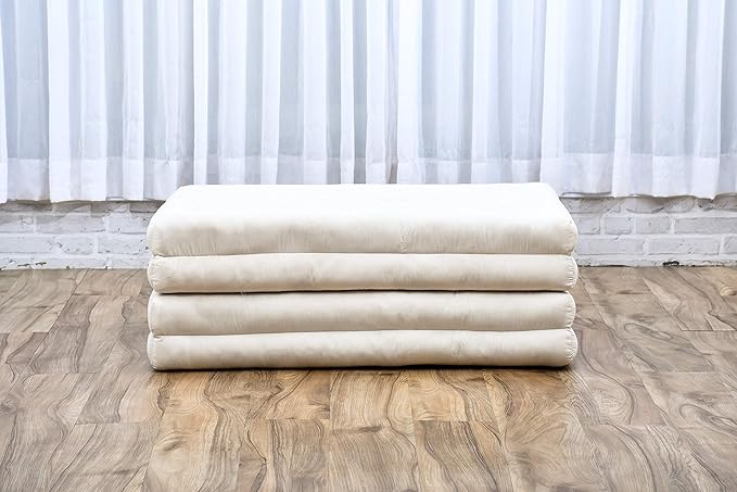 Leewadee Trifold Mattress Standard – Comfortable Thai Massage Pad, Foldable Floor Mattress Filled with Eco-Friendly Kapok, Perfect to Use as a Sleeping Mat 79 x 28 inches, Ecru