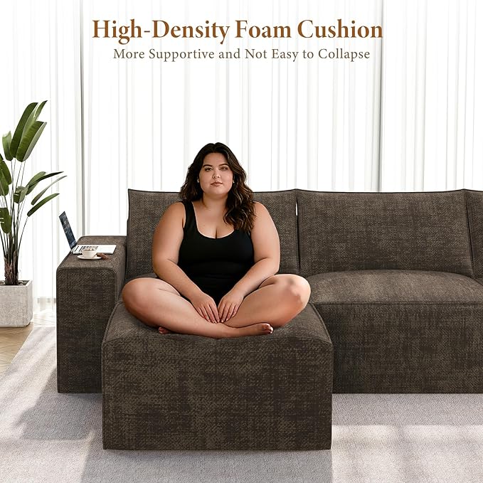 Vesgantti 143.7" Oversized Boneless Couch, Modern 7 Seater Modular Sectional Sofa with Deep Seat, Convertible Chenille Cloud Couches for Living Room, No Assembly Required, Dark Brown