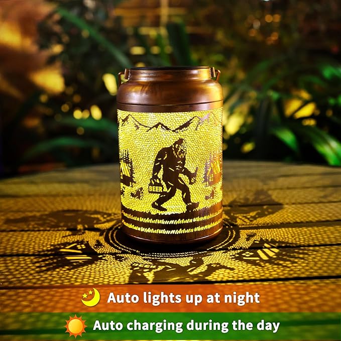 2Pack Solar Lanterns Outdoor Waterproof Hanging Bigfoot Solar Lights Big Foot Sasquatch Gifts for Women Mom Grandma Metal Decorative LED Light for Garden Decor, Yard, Patio, Lawn, Porch