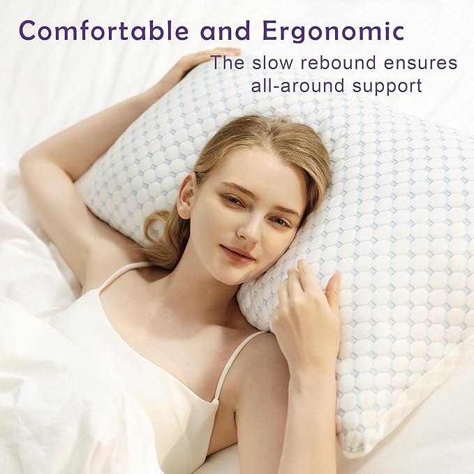 Premium Adjustable Shredded Memory Foam Pillow - Suitable for Side, Back, and Stomach Sleepers, with Cooling Fiber Machine Washable Cover (Queen-2PCS-Lavender)