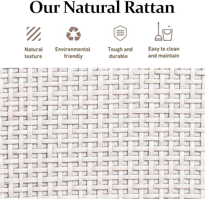 Rattan Storage Set of 2, Kitchen Sideboard Cabinet with Adjustable Storage Shelf, Accent Buffet Cabinet with Rattan Doors, Wood Cabinet Organizer for Dining Room, Living Room, White