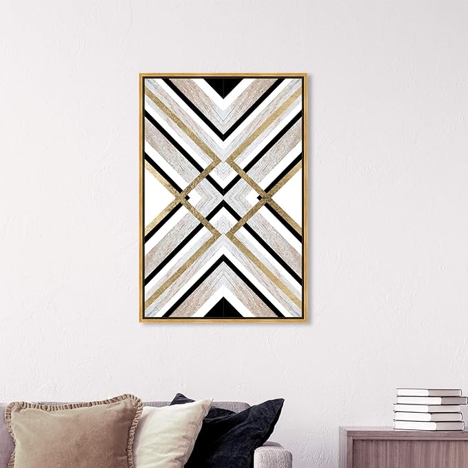The Oliver Gal Artist Co. Abstract Framed Wall Art Canvas Prints 'Earthy Lux' Geometric Home Décor, 24" x 36", Brown, Gold