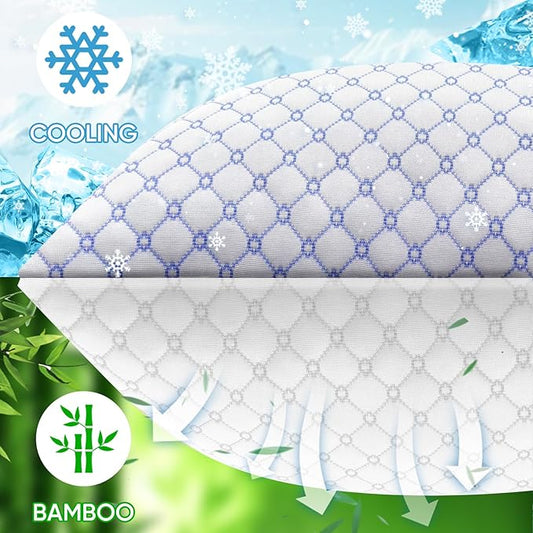 OAISZ Cooling Pillow Standard Size 2 Pack, Shredded Memory Foam Bed Pillows for Sleeping, Adjustable Pillows with Cooling Cover, Soft Yet Supportive Memory Foam Pillows for Side Back Stomach Sleepers