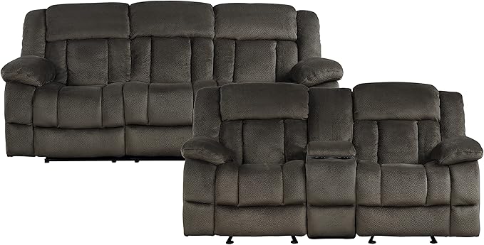 Lexicon Reclining Living Room Set, Manual Reclining Sofas, Couches for Living Room, Includes Reclining Sofa and Dual Glider Recliner Loveseat, 2-Piece Set, Chocolate