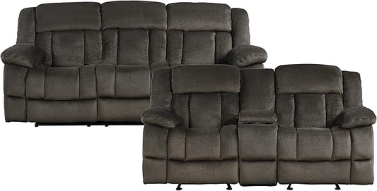 Lexicon Reclining Living Room Set, Manual Reclining Sofas, Couches for Living Room, Includes Reclining Sofa and Dual Glider Recliner Loveseat, 2-Piece Set, Chocolate