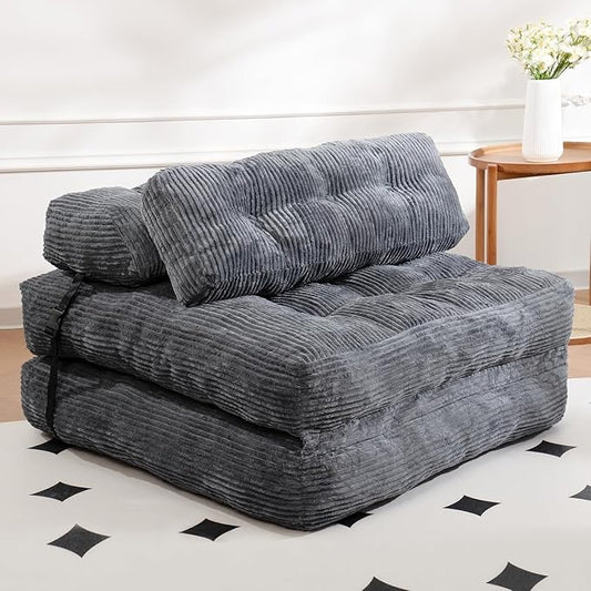 Folding Sofa Bed, Folding Chair Bed with Pillow, Convertible Lazy Sofa Bed with High-Density Support Foam, Fold Out Chair for Small Spaces Living Room Bedroom, Dark Grey