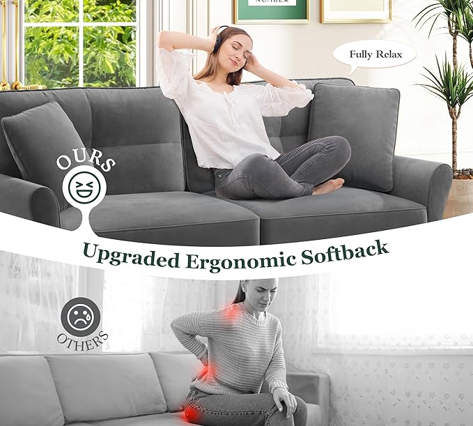 Loveseat Sofa, 69" Love Seat Couches, Comfy Velvet Small Couches for Small Spaces with 2 Pillows, Tool-Free Setup Sofas & Couches, 700lb Load Sofas for Living Room, Mini Couch for Bedroom, Charcoal