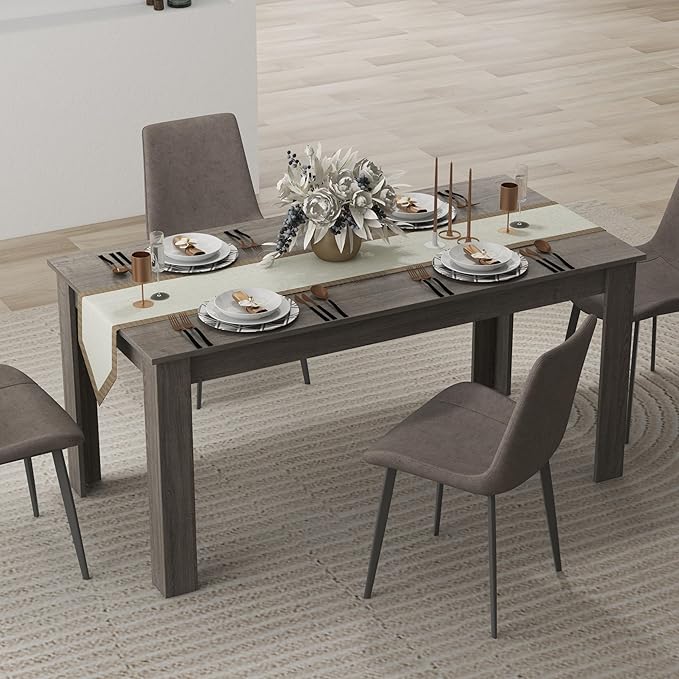 Moccha Wood Dining Table for 4-6 People, 63" Rectangle, Modern L-Shaped Legs, 330lbs Capacity, Farmhouse Dinette Table for Dining/Living Room, Grey