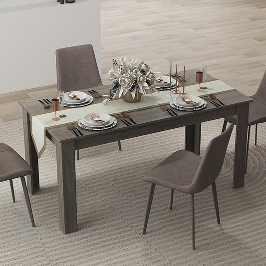 Moccha Wood Dining Table for 4-6 People, 63" Rectangle, Modern L-Shaped Legs, 330lbs Capacity, Farmhouse Dinette Table for Dining/Living Room, Grey