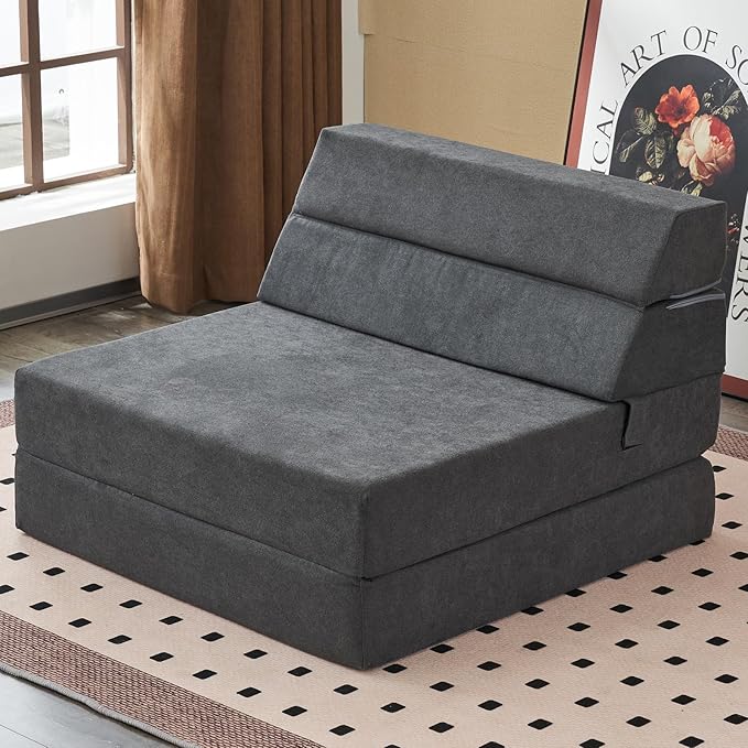 jela Foldable Sofa Bed Large Soft Foam Convertible Sleeper Chair Luxury Miss Fabric Fold Out Chair Bed Floor Couch with Back Support Floor Sofa for Living Room Bedroom (83"x33",Dark Gray) | breathable material