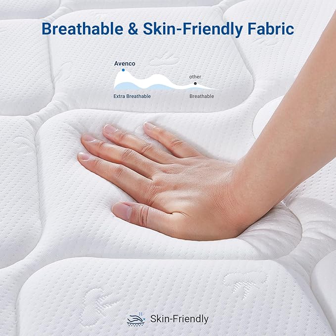 Avenco Full Size Mattress, 10 Inch Full Mattress with Individually Smarts Pocket Springs, Hypoallergenic Fabric Colchones Box Spring No Need, Back Pain Relief with Medium Plush Support