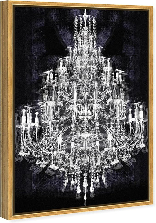 The Oliver Gal Artist Co. Fashion and Glam Framed Wall Art Canvas Prints 'Montecarlo Crystal' Chandeliers Home Décor, 16" x 24", White, Black