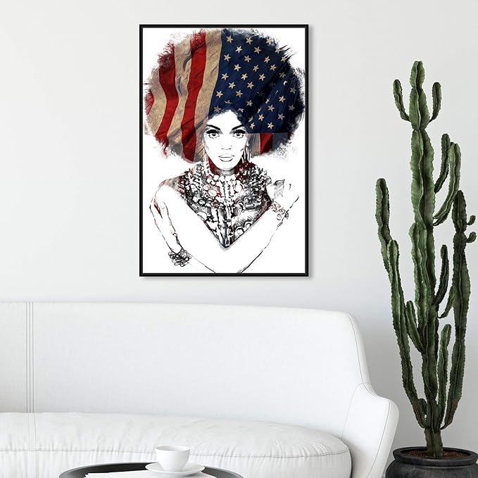 The Oliver Gal Artist Co. People Framed Wall Art Canvas Prints 'New American Woman' Portraits Home Décor, 20" x 30", White, Black