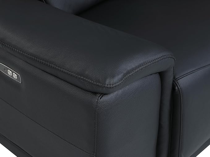 BlackJack Furniture Venice Top Grain Italian Leather Recliner 5 Seater 4 Power Reclining Seater 2 Piece Sofa Set with Adjustable Headrests Modern Seating Sofa and Loveseat for Living Room , Black