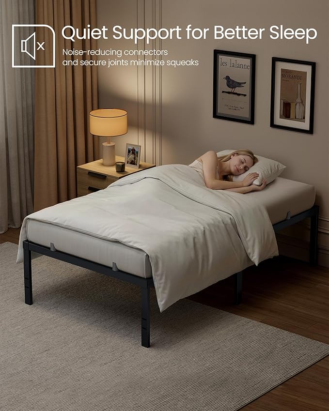 VASAGLE Twin Metal Bed Frame 18 Inches Tall, 550 lb Weight Capacity, No Box Spring Needed, with Under-Bed Storage, Easy Setup, Heavy-Duty Platform Bed, Mattress Retainers, Matte Black URMB673BD02S
