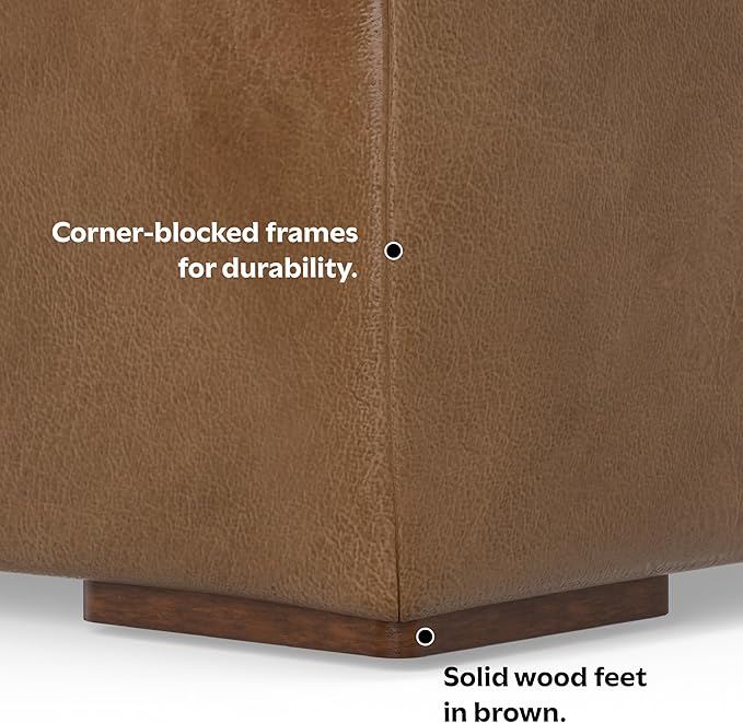 SIMPLIHOME Rex 2-Seater Modular Sofa in Full-Grain Genuine Leather, Caramel Brown, 88-inches Wide, Handcrafted Leather Loveseat Sofa for Living Room