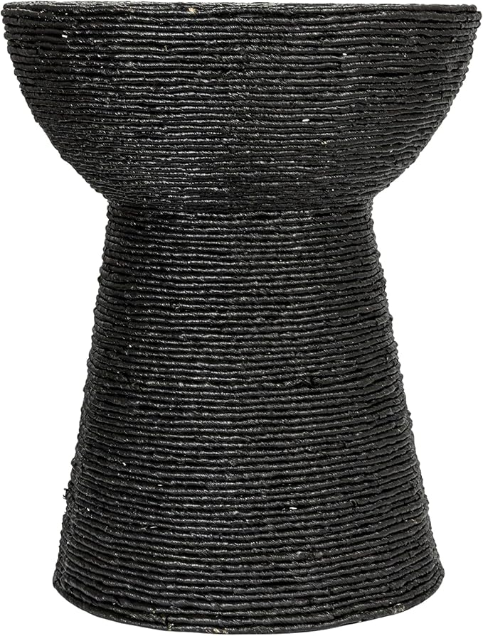 Creative Co-Op Round Handwoven Corn Rope Side Table, Black