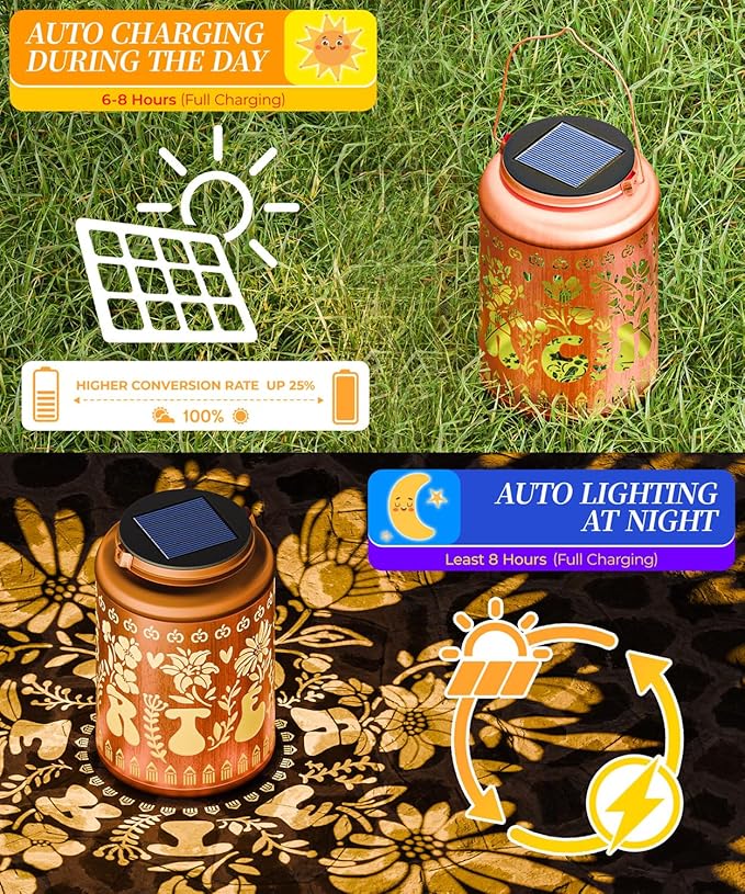 Solar Lanterns Outdoor Waterproof Decorative Garden Solar Lights Outdoor,Hanging Hollow Out Metal Ornaments Decor for Outside Lawn,Patio,Balcony,Yard Unique Gifts for Women Teacher Appreciation