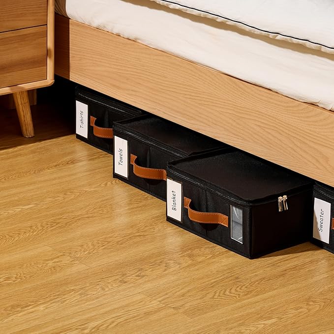 6pack Bed Sheet Organizer, Foldable Linen Closet Organizers and Storage with Sealed Design, Queen & King Size Sheet Storage with Window, Closet Organizer for Bedsheets/Blankets/Clothes, Black