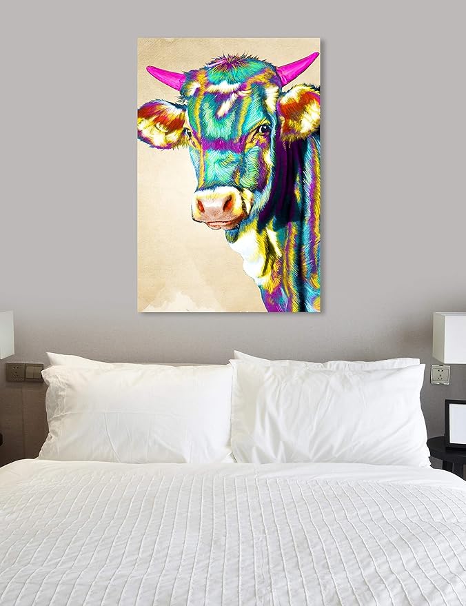 The Oliver Gal Artist Co. Animals Wall Art Canvas Prints 'Color Glam Cow' Home Décor, 40" x 60", Green, Pink
