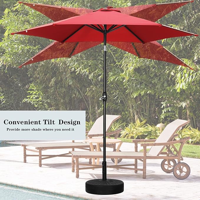 HYD-Parts 9FT Patio Umbrella Outdoor Table Umbrella,Market Umbrella with Push Button Tilt and Crank for Garden, Lawn, Deck, Backyard & Pool, with a Base (Red)