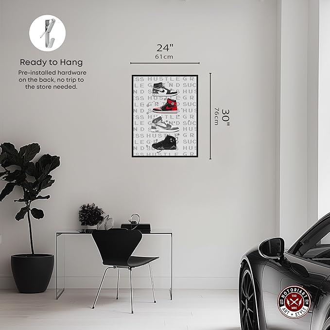 Hype Sneakers Framed Sneaker 1 Piece Canvas Wall Art, 25" x 31", Black Frame