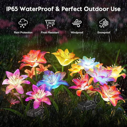 6 Pack Solar Flowers Outdoor Waterproof with Lily Solar Garden Lights for Outside for Yard Pathway Home Decor Enthousiasts, Gifts for Mother