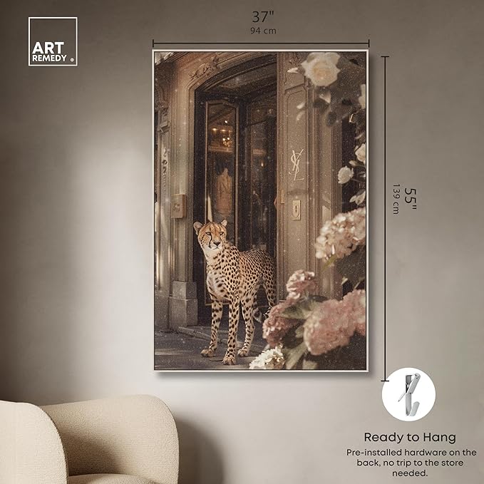 Art Remedy Cheetah at the Store Canvas Fashion Designer Wall Art, Silver Frame, 36" x 54"