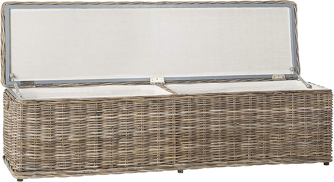 SAFAVIEH Home Collection – Caius Natural Wicker Storage Bench, Rustic Rattan Bench with Hinged Lid for Bedroom or Entryway, Fully Assembled (SEA7017A)