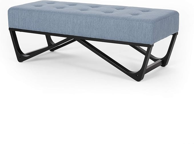 Ball & Cast Modern Tufted Upholstered Entryway Bench Ottoman, 47.5" Padded Bed of End Stool Seating with Faux Wooden Frame, for Living Room Bedroom Kitchen, Blue