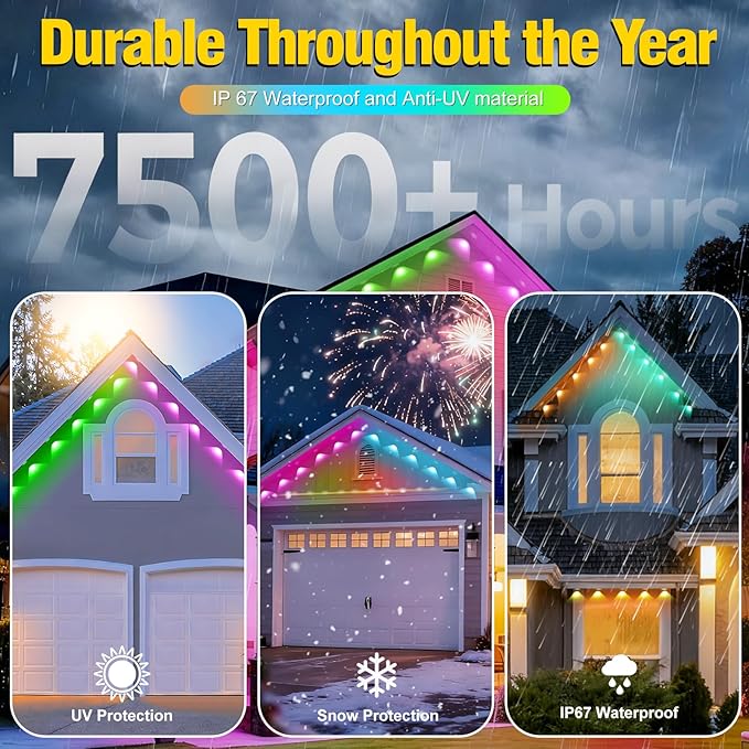 100ft Permanent Outdoor Lights for House, St. Patrick's Day House Roof Lighting RGB+IC Smart Outdoor Decor 50 Scene Modes with App/Remote Control, IP67 Waterproof Decor Led Lights for Valentine's Day