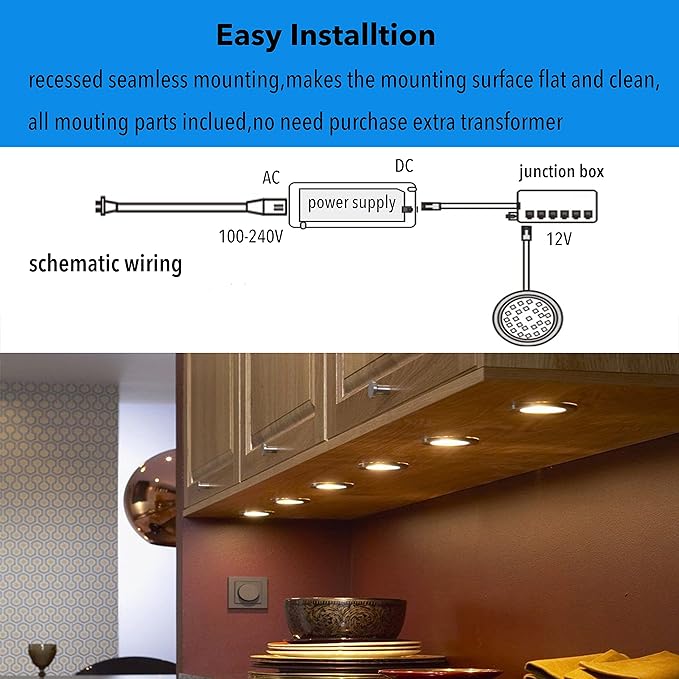 LED Puck Lights Wired Under Cabinet Lighting Dimmable,Recess Mount, Plug In for Display Shelf,Curio,Kitchen Counter Light Fixtures,2.5In Cutout Haogen Retrofit,4000K Natural White,Sliver,3pcs