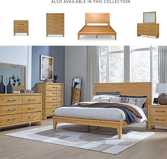 Signature Design by Ashley Sherbana Casual 6-Drawer Dresser and Mirror with Safety Stop and Felt-Lined Top Drawer, Light Brown