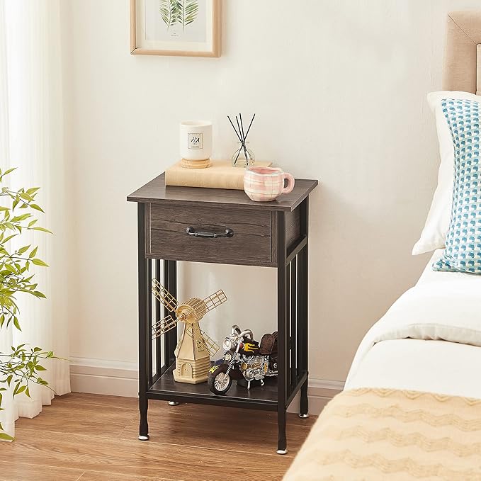 VECELO Night Stand Set 2 with Drawer and Storage Shelf,15.7x11.8x23.6 inches Bedside Table End Table,Wood Nightstands for Bedroom, Living Room,Sofa,Gray,2 Sets