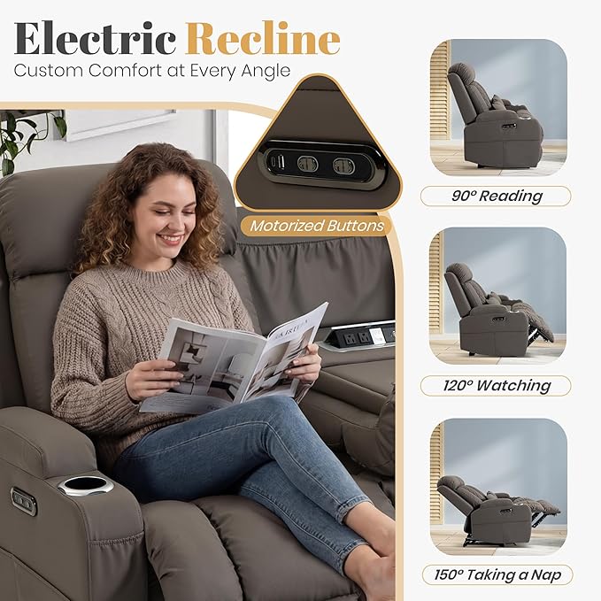 2-Piece Power Reclining Sofa Set, 3-Seater Sofa with Drop-Down Console & 2-Seater Loveseat, Zero Wall Hugger Electric Recliner Couch with Adjustable Headrest, AC Outlets (Brown, 3+2 Set)