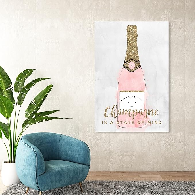Drinks and Spirits Wall Art Canvas Prints 'Champagne Mind Glitter' Champagne