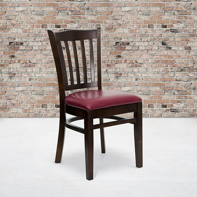Flash Furniture 2 Pk. HERCULES Series Vertical Slat Back Walnut Wood Restaurant Chair - Burgundy Vinyl Seat