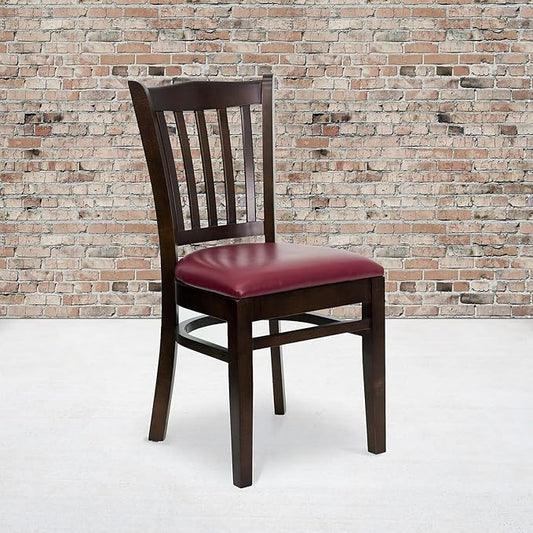Flash Furniture 2 Pk. HERCULES Series Vertical Slat Back Walnut Wood Restaurant Chair - Burgundy Vinyl Seat